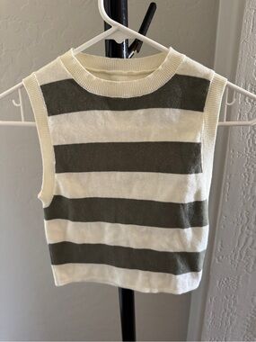 Striped Sleeveless Knit Top in Cream and Olive